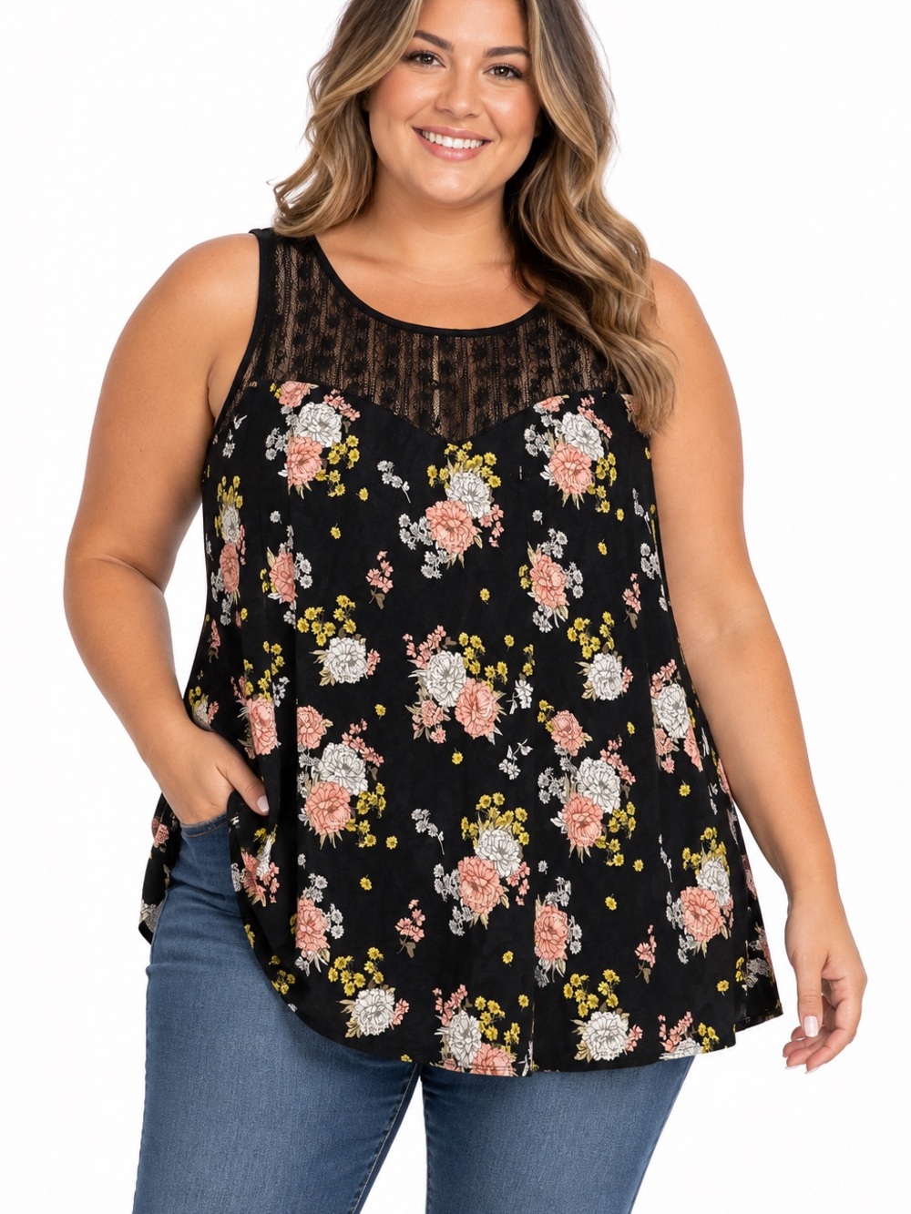 Torrid Black Floral Lace Knit Tank Top size 4X